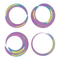 Circular frames with irregular edges creating a sense of movement and dynamism in color of rich purples, bright yellows, and blues. For digital art projects of incorporate modern, energetic projects. vector
