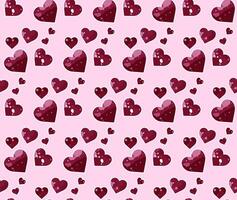 Seamless pattern of vibrant red hearts outlined by white scattered across a soft pink background. Bold, romantic yet playful aesthetic. Fabric print for clothing, accessories, or home textiles. vector