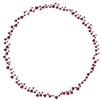 Circular frame with small red hearts arranged densely around the circumference for a vibrant and festive appearance. For use as a decorative frame for photographs, mirrors, artwork in home decoration. vector