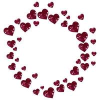 Circular frame of shimmering red hearts creating a festive and romantic atmosphere, in isolated white background. Valentine's Day-themed projects, greeting cards, love notes. For social media posts. vector