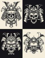 Set of Illustration 4 samurai head with monochrome style vector
