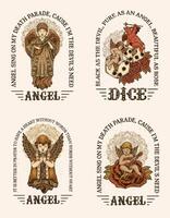Set of 4 vintage cupid angel with various poses and styles. engraving style. design vector