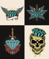 Set of vintage 4 diamonds with various variations and styles, design vector