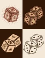 Set of 4 antique dice with various variations and styles, design vector