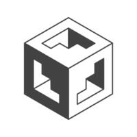Cube logo, geometric design. Black and white Box logotype company, trendy techno emblem in isometric 3D style. vector