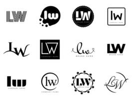 LW logo company template. Letter l and w logotype. Set different classic serif lettering and modern bold text with design elements. Initial font typography. vector