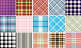 A plaid textile set with striped and check patterns, perfect for rustic shirts, trendy fabric prints, or classic wallpaper. vector