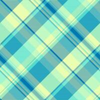 Weave texture textile, valentines day check tartan background. Stitch plaid seamless fabric pattern in lime and cyan colors. vector
