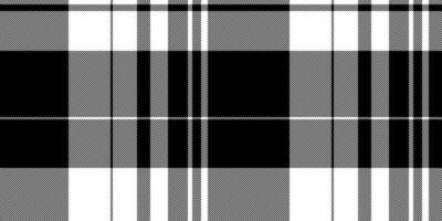 Cross plaid tartan fabric, occupation check textile texture. Outfit pattern background seamless in black and white colors. vector