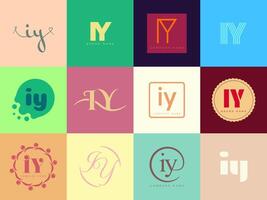 IY logo company template. Letter i and y logotype. Set different classic serif lettering and modern bold text with design elements. Initial font typography. vector