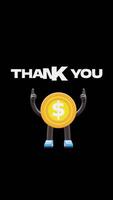 3D Money Coin Character Pointing Up Towards Thank You Text. Transparent Background. Alpha Background. Looping Animation. video