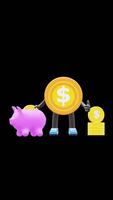 3D Money Coin Character Holding Coin And Piggy Bank Suitable For Savings And Financial Planning Concepts. Transparent Background. Alpha Background. Looping Animation. video