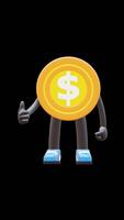 3D Money Coin Character Giving Thumbs Up Gesture For Motivation And Success Themes. Transparent Background. Alpha Background. Looping Animation. video