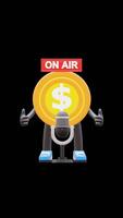3D Money Coin Character On Air With Microphone Suitable For Live Broadcasting And Radio Concepts. Transparent Background. Alpha Background. Looping Animation. video