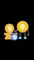 3D Money Coin Character Showing Time Is Money Concept Suitable For Business And Financial Concepts. Transparent Background. Alpha Background. Looping Animation. video