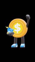 3D Money Coin Character Speaking On Megaphone Suitable For Announcements And Public Speaking Concepts. Transparent Background. Alpha Background. Looping Animation. video