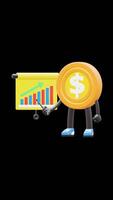 3D Money Coin Character Pointing At Light Bulb With Magnifying Glass Suitable For Creative Ideas And Research Concepts. Transparent Background. Alpha Background. Looping Animation. video