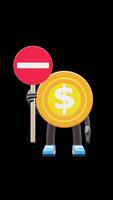 3D Money Coin Character Holding Dont Enter Sign Suitable For Restricted Area And Safety Concepts. Transparent Background. Alpha Background. Looping Animation. video