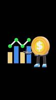 3D Money Coin Character Explaining Business Chart Suitable For Financial Presentations And Business Planning Concepts. Transparent Background. Alpha Background. Looping Animation. video