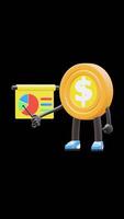 3D Money Coin Character Doing Presentation Suitable For Business And Educational Concepts. Transparent Background. Alpha Background. Looping Animation. video