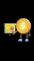 3D Money Coin Character Pointing At Mixed Charts Suitable For Data Visualization And Analysis Concepts. Transparent Background. Alpha Background. Looping Animation. video