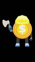 3D Money Coin Character Holding An Axe Suitable For Construction And Lumberjack Themes. Transparent Background. Alpha Background. Looping Animation. video