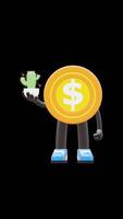 3D Money Coin Character Holding A Cactus Plant Suitable For Gardening And Nature Conservation Concepts. Transparent Background. Alpha Background. Looping Animation. video