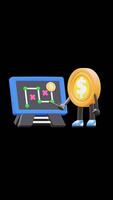 3D Money Coin Character Explaining Business Strategy On Chalkboard Suitable For Business Presentation And Educational Content. Transparent Background. Alpha Background. Looping Animation. video