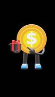 3D Money Coin Character Holding Gift Box Suitable For Celebration And Gifting Content. Transparent Background. Alpha Background. Looping Animation. video