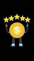 3D Money Coin Character Showing Five Stars Rating Suitable For Customer Satisfaction And Quality Feedback Content. Transparent Background. Alpha Background. Looping Animation. video