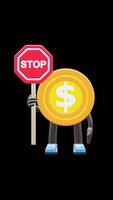 3D Money Coin Character Holding Stop Sign Suitable For Traffic Rules And Safety Awareness Concepts. Transparent Background. Alpha Background. Looping Animation. video