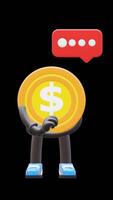 3D Money Coin Character Thinking With Chat Bubble Above. Perfect For Problem Solving And Creative Concepts. Transparent Background. Alpha Background. Looping Animation. video