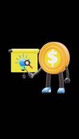 3D Money Coin Character Teaching Alphabet And Graphs Suitable For Education And Learning Concepts. Transparent Background. Alpha Background. Looping Animation. video