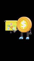 3D Money Coin Character Explaining Flow Chart Suitable For Process And Workflow Concepts. Transparent Background. Alpha Background. Looping Animation. video