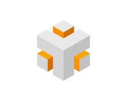 Cube logo, geometric design. Box logotype company, trendy tech emblem in pixel style. vector
