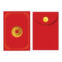 Chinese angpao envelope design. red Hongbao envelope. isolated Chinese angpao gift with Coin icon vector