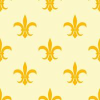 Seamless pattern of stylized golden fleur-de-lis creates an elegant and classic background design. vector