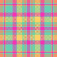 Tracery textile plaid seamless, cross check fabric tartan. Bandanna pattern background texture in teal and pink colors. vector