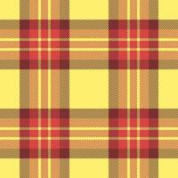 Cross tartan texture check, lined seamless pattern. Bathroom textile fabric background plaid in red and yellow colors. vector