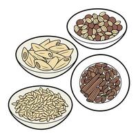 Assorted Dry Food in Bowls with Nuts, Seeds and Almonds vector