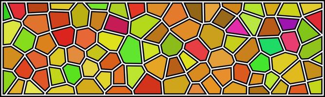 A vibrant mosaic of warm tones with irregular geometric shapes, featuring shades of orange, yellow, green, and pink, creating a lively and dynamic visual composition. vector