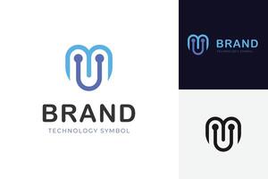 Letter mu or um identity logo design with connected symbol for brand technology logo design vector