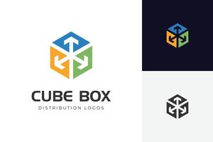 cube box with distribution arrow logo icon design with geometry graphic symbol vector