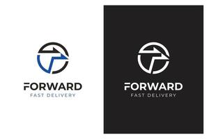 Arrow forward logo icon design with letter F next logo symbol for finance and logistic logo template vector