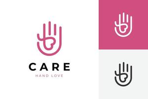 hand love outline logo icon design with giving and donation graphic design concept for health care, charity logo illustration vector