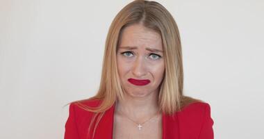 portrait of sad woman disagree with something video