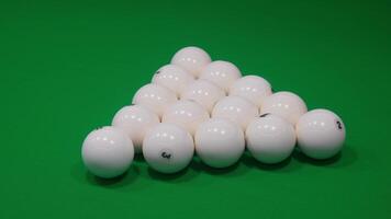 The organized setup of snooker balls displayed beautifully on the vibrant green table surface video