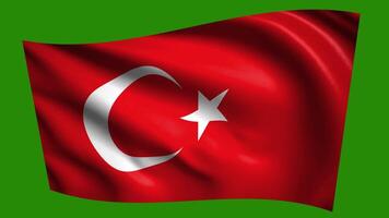 turki waving flag animation green screen background video