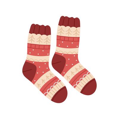 Knitted and cozy warm.Socks are arranged in a fun, scattered layout, showcasing a cute and minimal flat style.