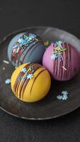 Sweet cocoa bombs with marshmallows and chocolate for making a drink with hot milk video
